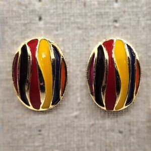 BFD- Epic 80's Gold Toned & Rainbow Colored Oval Earrings